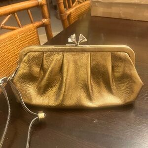 Coach Evening Bag, Gold Metallic, Clutch or Carry Strap.
